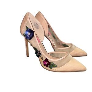 Betsey Johnson Nude/Blush Floral Sequin Pointed-Toe Pumps